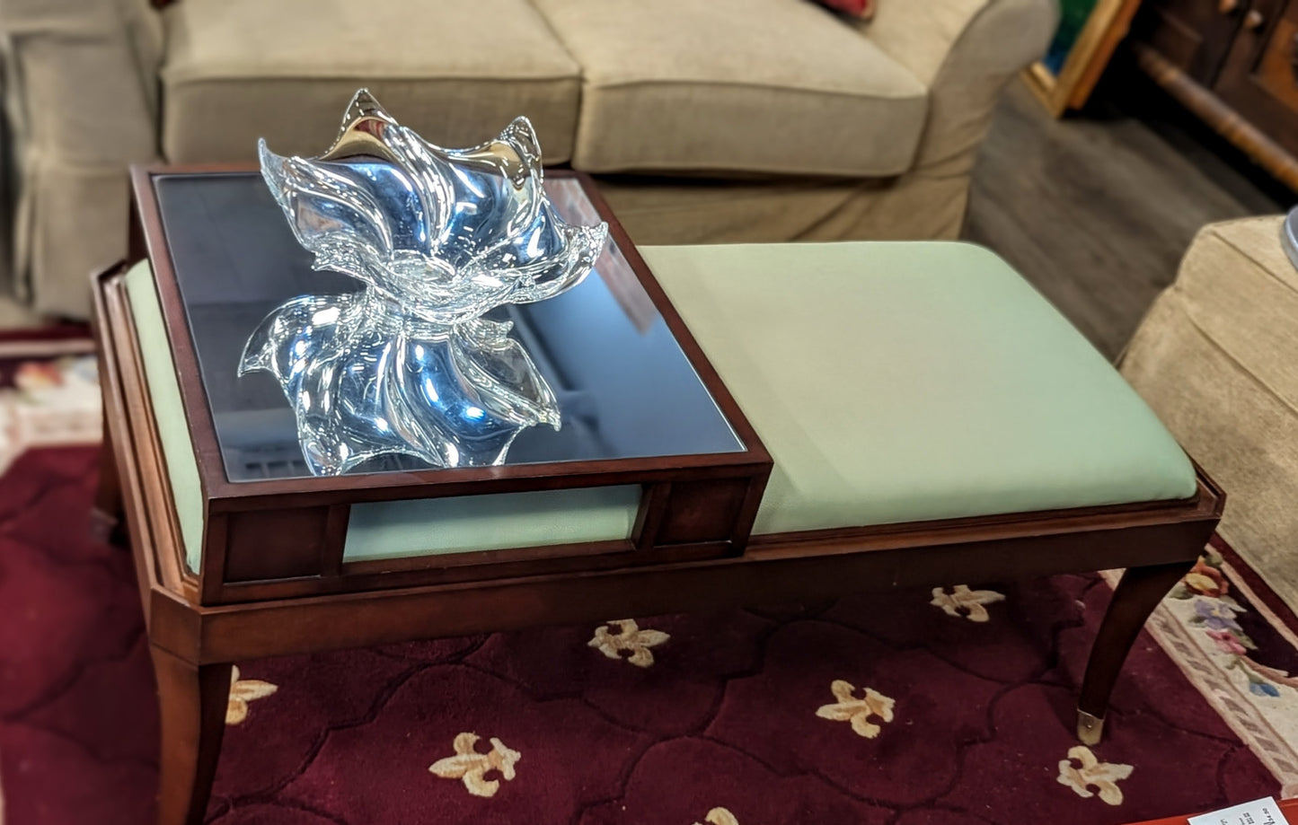 Leather Coffee Table w/ Sliding Mirror Tabletop