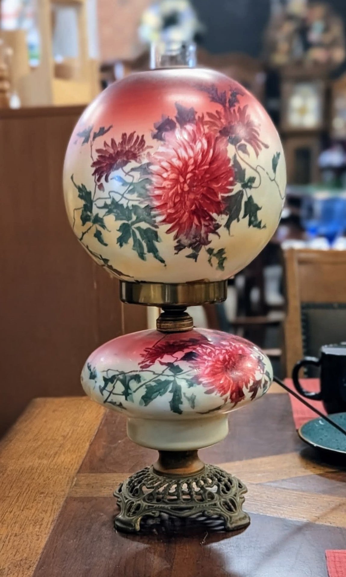 Handpainted Floral Hurricane Lamp