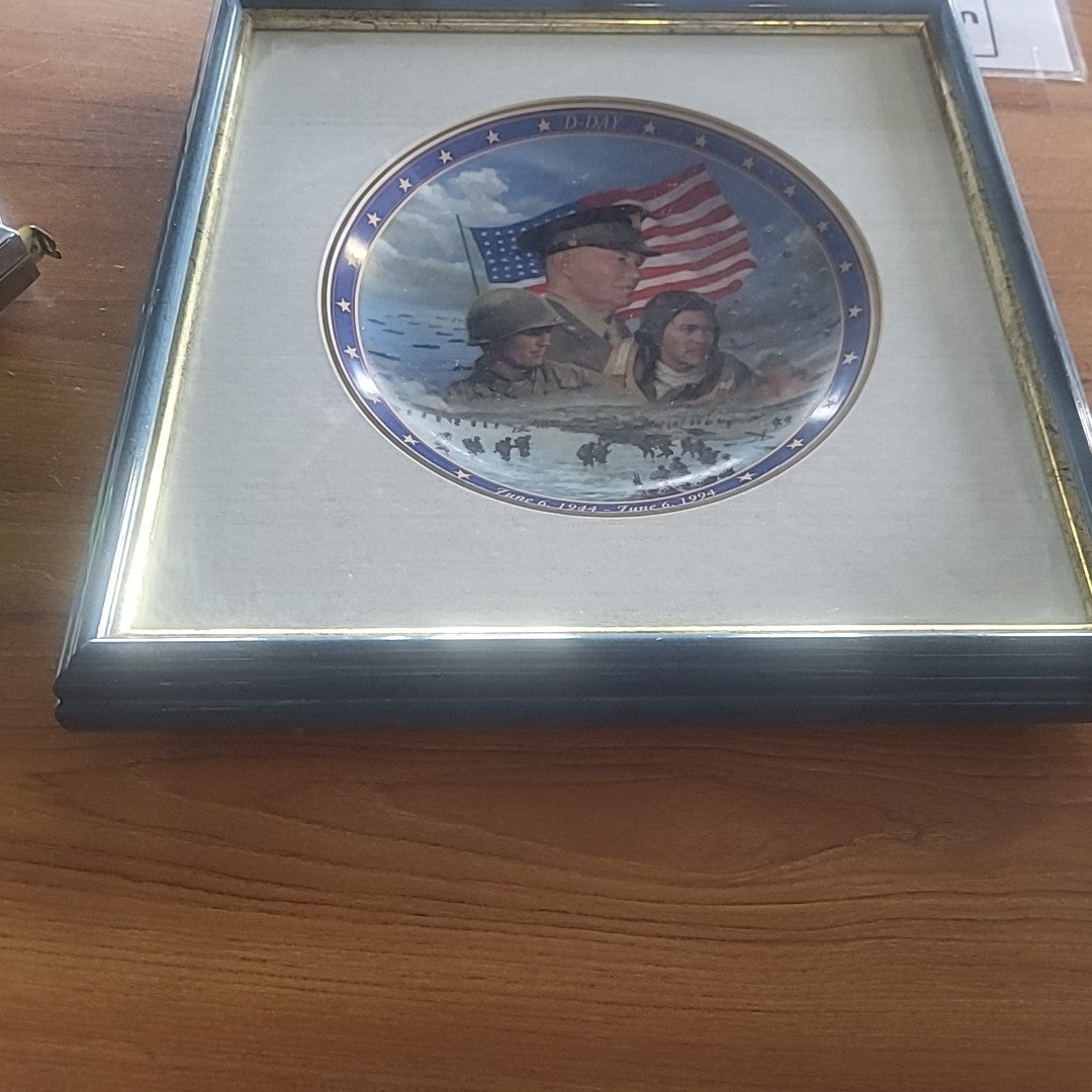 D Day WWII Remembrance Plate, Framed and Certificate of Authenticity
