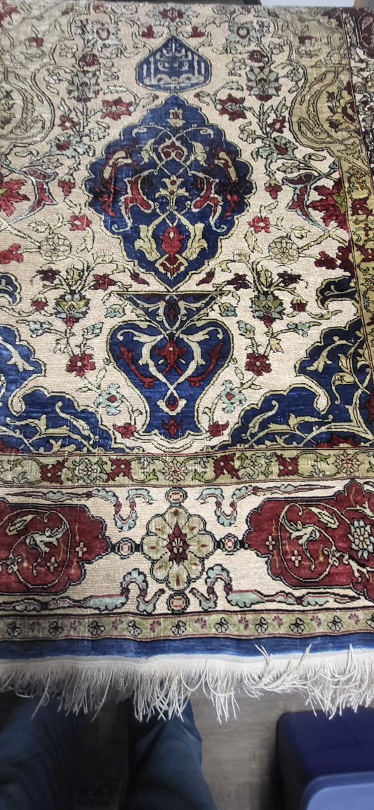 Hereke Designed Turkish Knot Multi Colored Silk and Gold on Silk Handmade Rug